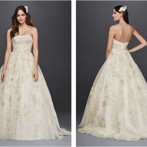 Oleg Cassini Never-Worn Wedding Dress, Size 12, Strapless, Ivory, Embroidery